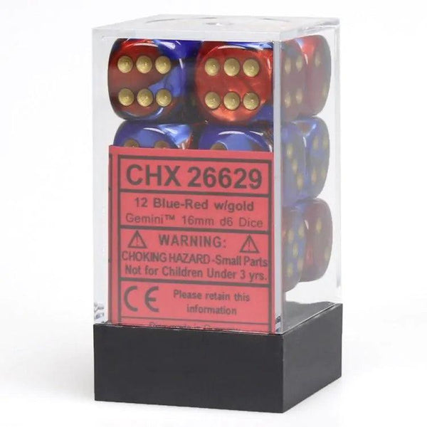 CHX 26629 Gemini 16mm D6 Dice Block Blue-Red/Gold - Gap Games