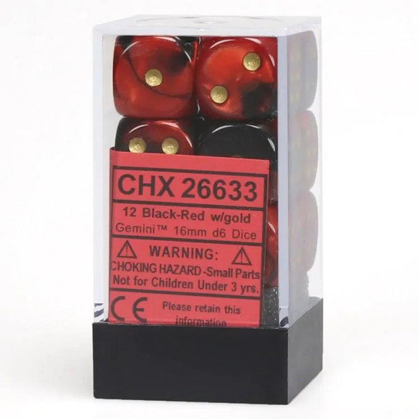 CHX 26633 Gemini 16mm D6 Dice Block Black-Red/Gold - Gap Games