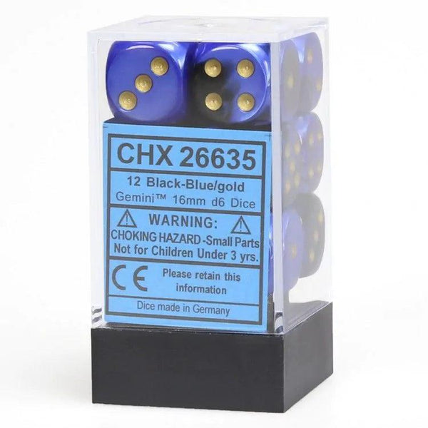 CHX 26635 Gemini 16mm D6 Dice Block Black-Blue/Gold - Gap Games