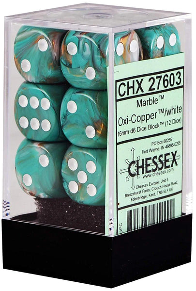 CHX 27603 Marble 16mm D6 Dice Block Oxi-Copper/White - Gap Games