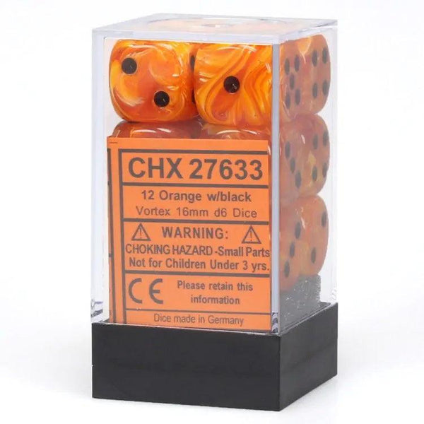 CHX 27633 Vortex 16mm D6 Dice Block Orange/Black - Gap Games
