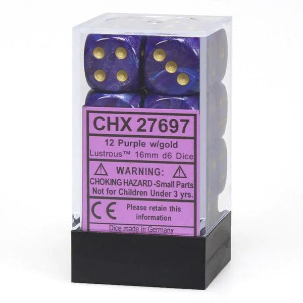 CHX 27697 Lustrous 16mm D6 Dice Block Purple/Gold - Gap Games