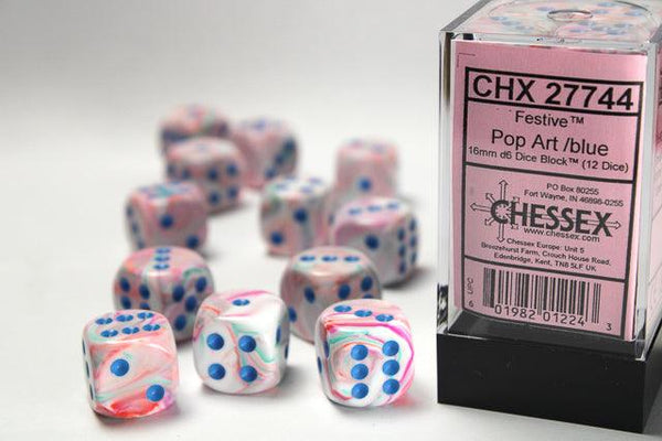 CHX 27744 Festive 16mm D6 Dice Block Pop Art/Blue - Gap Games