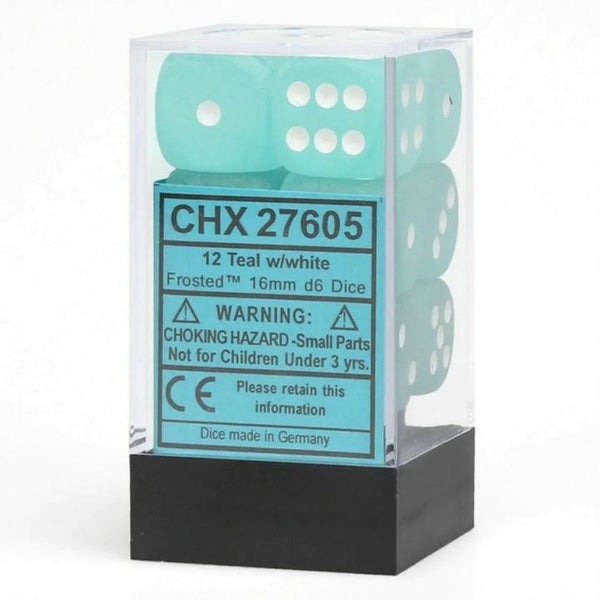 CHX 27605 Frosted 16mm D6 Dice Block Teal/White - Gap Games