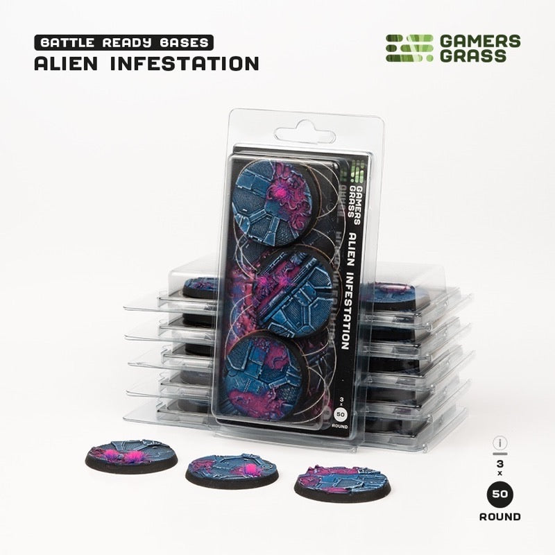 Gamers Grass - Battle Ready Bases - Alien Infestation - Round 50mm (x3)