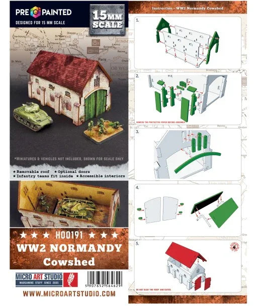 Micro Art Studio - WW2 Normandy Cowshed (Pre-painted 15mm)
