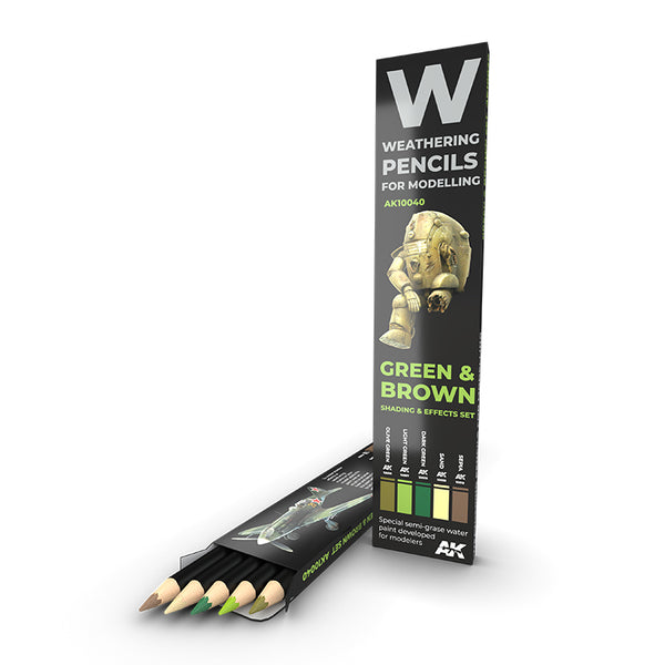 AK Interactive - Weathering Pencils Sets - Watercolor Pencil Set Green And Brown Camouflages
