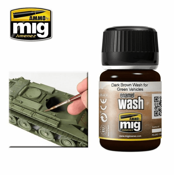Ammo by MIG Enamel Washes Dark Brown Wash for Green Vehicles 35ml - Gap Games
