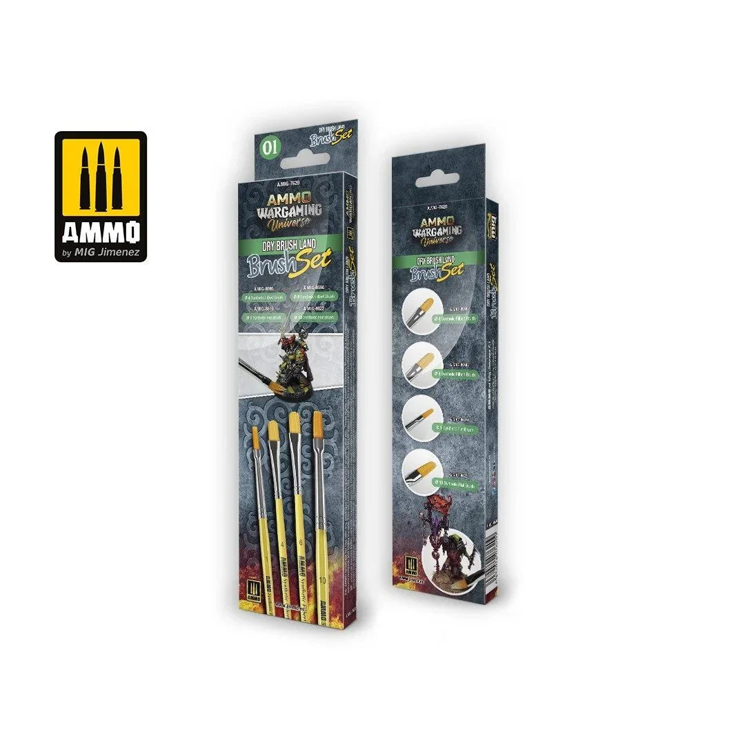 Ammo by MIG - Brushes - Wargaming Universe - Dry Brush Land Brush Set