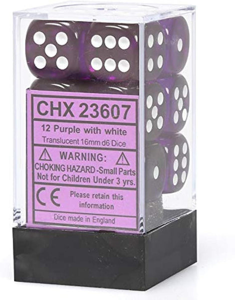 CHX 23607 Translucent 16mm D6 Dice Block Purple/White - Gap Games