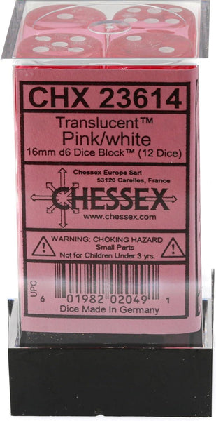 CHX 23614 16mm D6 Dice Block Translucent Pink/White - Gap Games