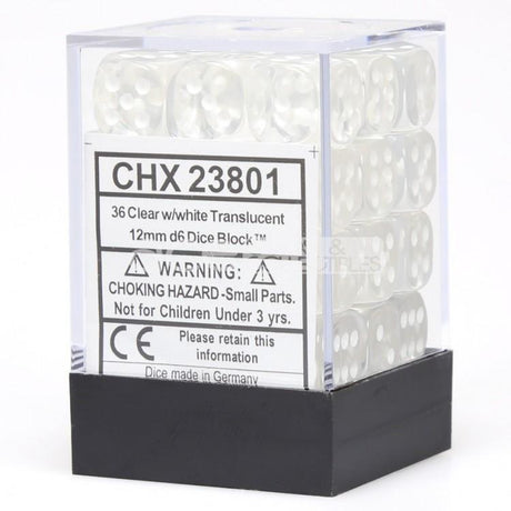 CHX 23801 Translucent 12mm D6 Dice Block Clear/White - Gap Games