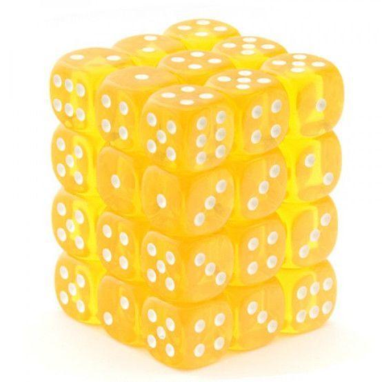 CHX 23802 Translucent 12mm d6 Yellow/White Block (36) - Gap Games