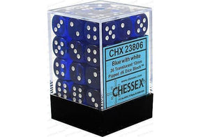 CHX 23806 Translucent 12mm D6 Dice Block Blue/White - Gap Games