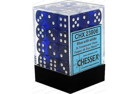 CHX 23806 Translucent 12mm D6 Dice Block Blue/White - Gap Games