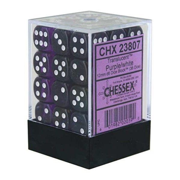 CHX 23807 Translucent 12mm d6 Purple/White Block (36) - Gap Games