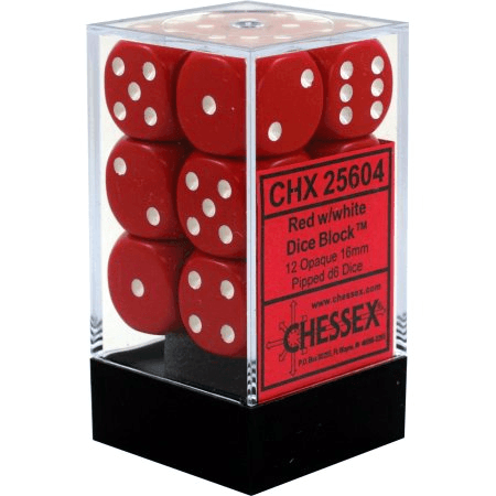 CHX 25604 Opaque 16mm D6 Dice Block Red/White - Gap Games