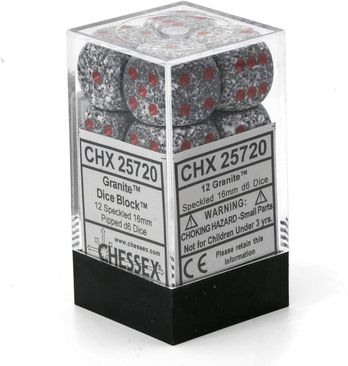 CHX 25720 Speckled 16mm D6 Dice Block Granite - Gap Games