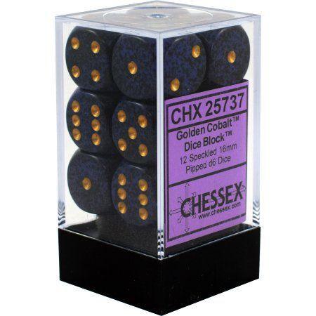 CHX 25737 Speckled 16mm d6 Golden Cobalt Block (12) - Gap Games