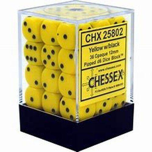 CHX 25802 Opaque 12mm d6 Yellow/Black Block (36) - Gap Games