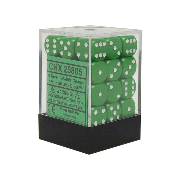 CHX 25805 Opaque 12mm d6 Green/White Block (36) - Gap Games