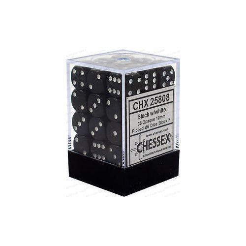 CHX 25808 Opaque 12mm d6 Black/White Block (36) - Gap Games
