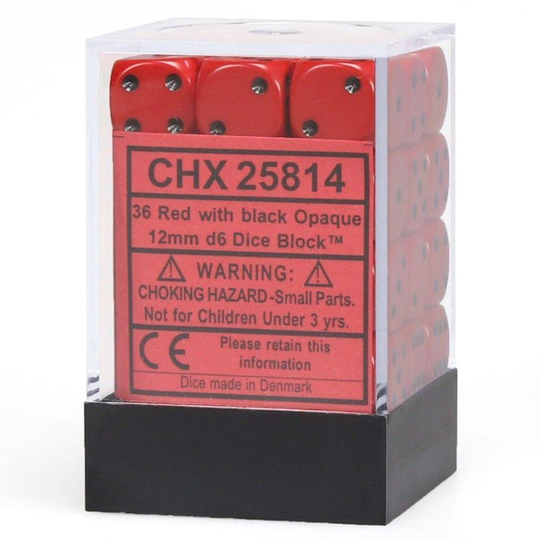 CHX 25814 Opaque 12mm d6 Red/Black Block (36) - Gap Games