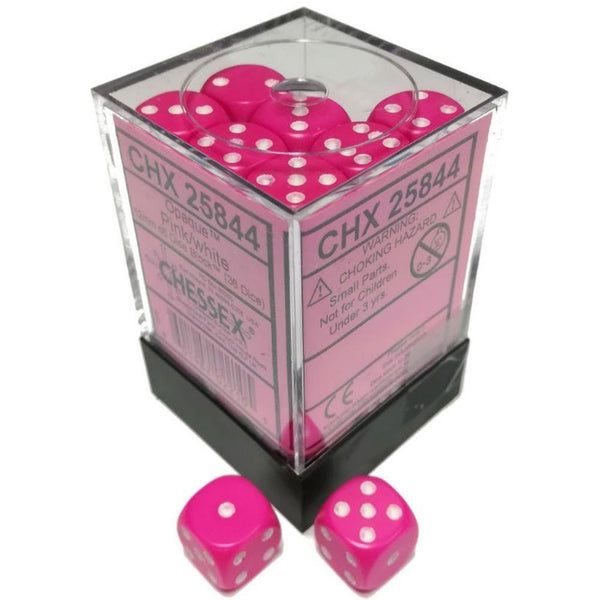CHX 25844 Opaque 12mm d6 Pink/White Dice Block (36) - Gap Games