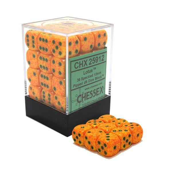CHX 25912 Speckled 12mm d6 Lotus Block (36) - Gap Games