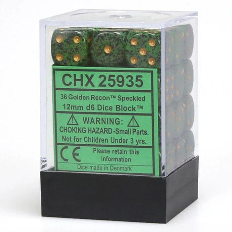CHX 25935 Speckled 12mm d6 Golden Recon Block (36) - Gap Games