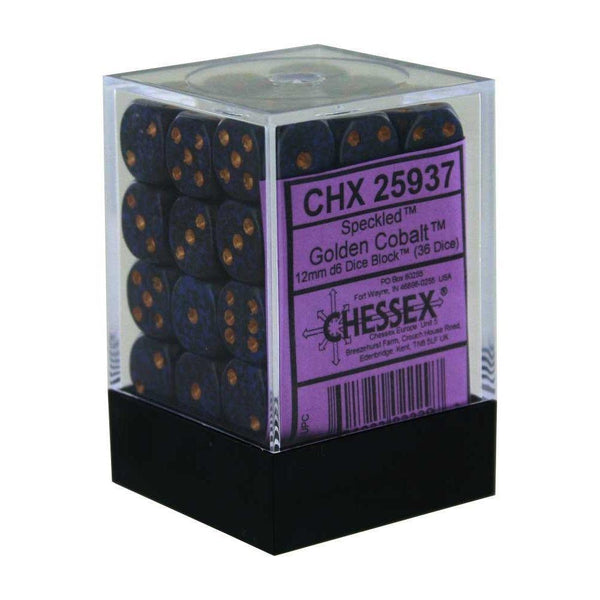 CHX 25937 Speckled 12mm d6 Golden Cobalt Block (36) - Gap Games