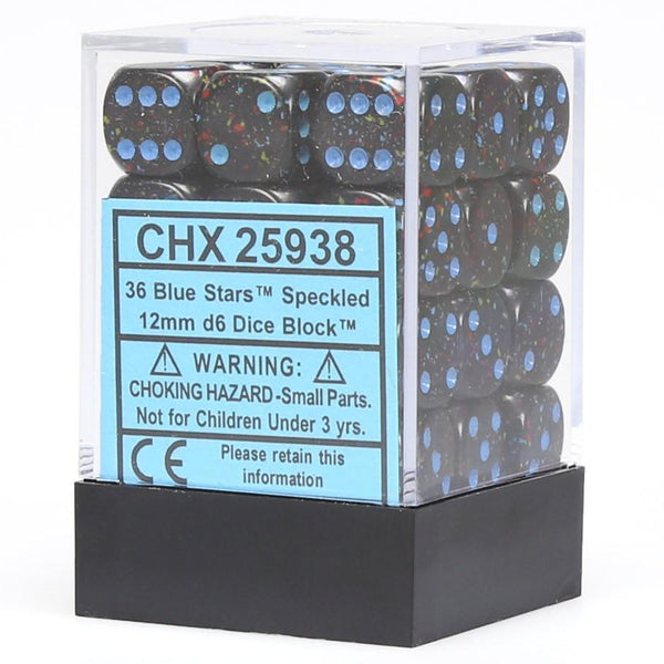 CHX 25938 Speckled 12mm d6 Blue Stars Block (36) - Gap Games