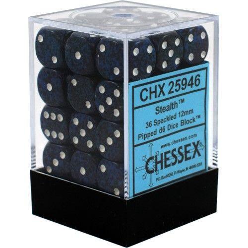 CHX 25946 Speckled 12mm d6 Stealth Block (36) - Gap Games