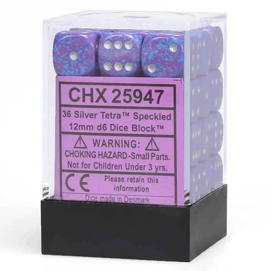 CHX 25947 Speckled 12mm d6 Silver Tetra Block (36) - Gap Games
