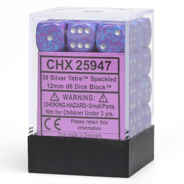 CHX 25947 Speckled 12mm d6 Silver Tetra Block (36) - Gap Games
