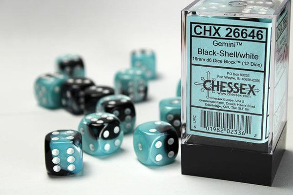 CHX 26646 Gemini 16mm D6 Dice Block Black-Shell/White - Gap Games
