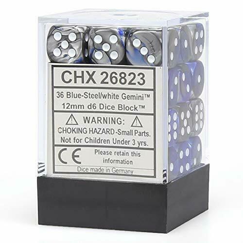 CHX 26823 Gemini 12mm d6 Blue-Steel/White Block Block (36) - Gap Games