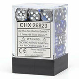 CHX 26823 Gemini 12mm d6 Blue-Steel/White Block Block (36) - Gap Games