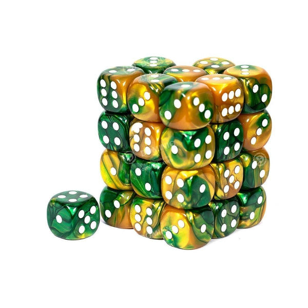 CHX 26825 Gemini 12mm d6 Gold-Green/White Block (36) - Gap Games