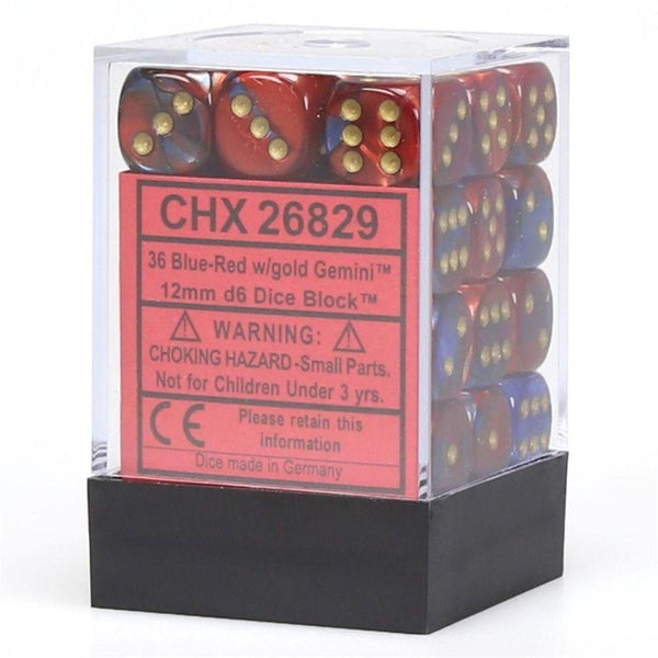 CHX 26829 Gemini 12mm d6 Blue-Red/Gold Block (36) - Gap Games