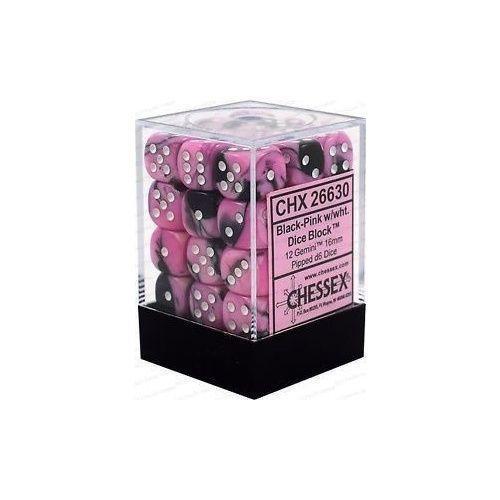 CHX 26830 Gemini 12mm d6 Black-Pink/White Block (36) - Gap Games