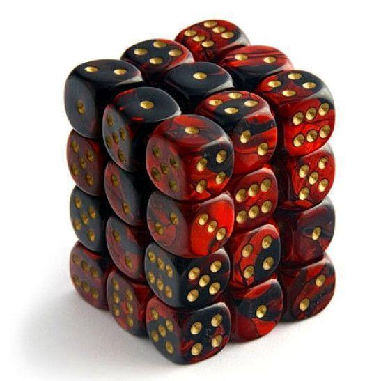 CHX 26833 Gemini 12mm d6 Black-Red/Gold Block (36) - Gap Games