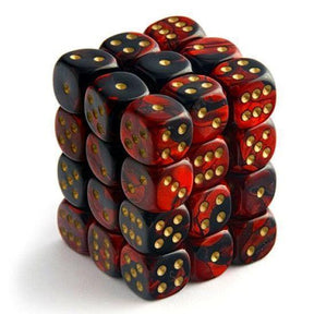 CHX 26833 Gemini 12mm d6 Black-Red/Gold Block (36) - Gap Games