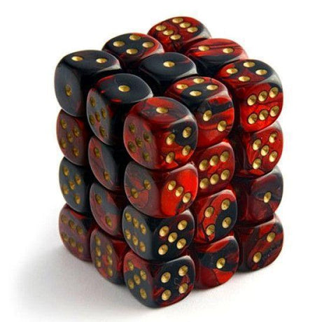 CHX 26833 Gemini 12mm d6 Black-Red/Gold Block (36) - Gap Games