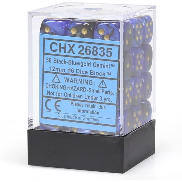 CHX 26835 Gemini 12mm d6 Black-Blue/Gold Block (36) - Gap Games
