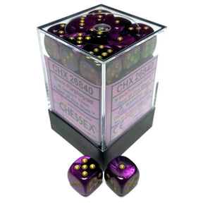 CHX 26840 Gemini 12mm d6 Black-Purple/Gold Block (36) - Gap Games