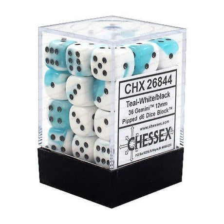 CHX 26844 Gemini 12mm d6 Teal-White/Black Block (36) - Gap Games