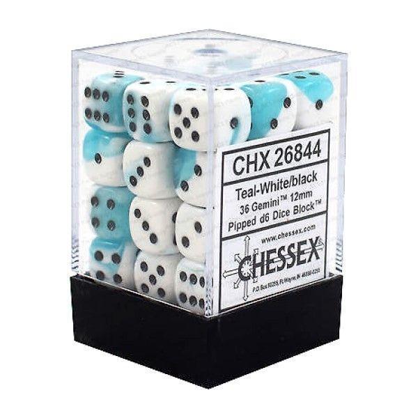 CHX 26844 Gemini 12mm d6 Teal-White/Black Block (36) - Gap Games