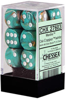 CHX 27603 Marble 16mm D6 Dice Block Oxi-Copper/White - Gap Games