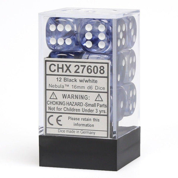 CHX 27608 Nebula 16mm d6 Black/white Block (12) - Gap Games